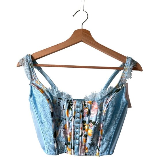 Dream Angels Lace Unlined Corset Bra Top lemon Print baby blue small DD NWT - Picture 4 of 11